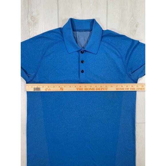 Lululemon Men's Large Metal Vent Tech Short Sleeve Polo Shirt Blue Casual - Picture 10 of 12